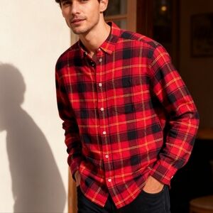 Urban Outfitters Red Black Plaid Button Down Shirt Size L Cotton Flannel Casual